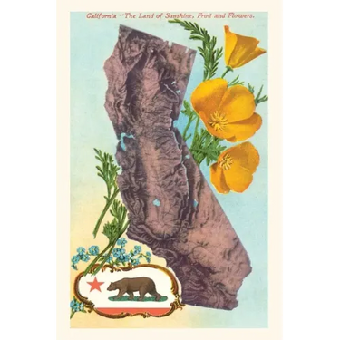 "The Vintage Journal California Map with Bear and Poppies