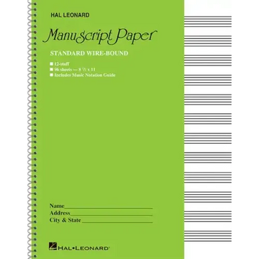Standard Wirebound Manuscript Paper Green Cover 12 Staves Per Page Music Notation Guide for Composers Students and Musicians Hal Leonard Spiral-Bound
