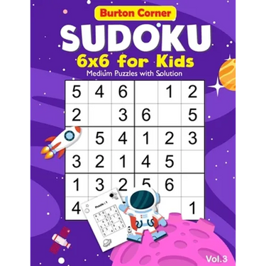 Sudoku for Kids: 6x6 Medium 100 Puzzles Games Book with Solution for Beginners Vol.3 Space Themed, Kids Ages 6-10, 8-12