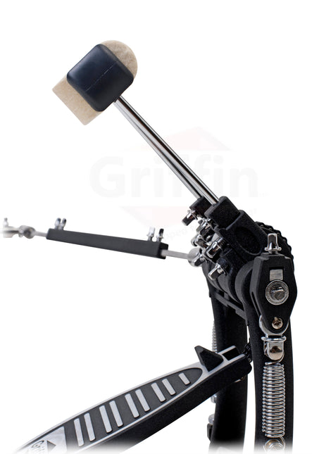 Deluxe Double Kick Drum Pedal for Bass Drum by GRIFFIN - Twin Set Foot Pedal - Quad Sided Beater by GeekStands.com