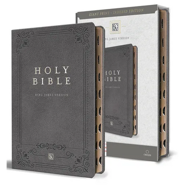 KJV Holy Bible, Giant Print Thinline Large Format, Gray Premium Imitation Leather with Ribbon Marker, Red Letter, and Thumb Index