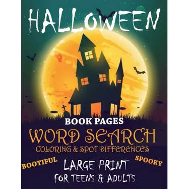 Halloween Book Pages Word Search Coloring & Spot Differences Large Print for Teens and Adults Bootiful Spooky: English Version 80 Puzzles