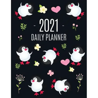 Penguin Daily Planner 2021: Keep Track of All Your Weekly Appointments! Cute Large Black Year Agenda Calendar with Monthly Spread Views Funny Anim