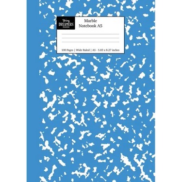 Marble Notebook A5: Blue Marble Wide Ruled Journal