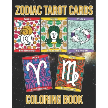 Zodiac Tarot Cards: Astrology Horoscopes Spread Oracle Reading With Botanical Flowers and Geometry Patterns Coloring Activity Book Large S