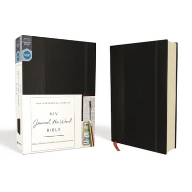NIV, Journal the Word Bible, Hardcover, Black, Red Letter Edition, Comfort Print: Reflect, Take Notes, or Create Art Next to Your Favorite Verses