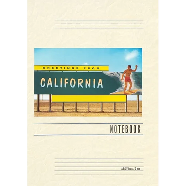Vintage Lined Notebook Greetings from California, Surfer on Billboard