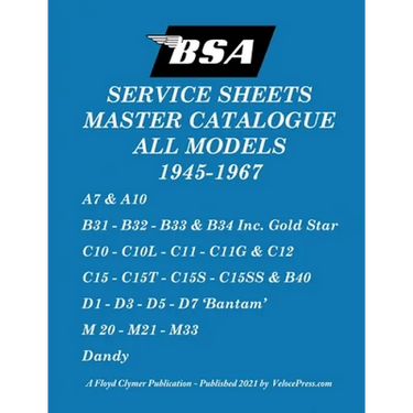 BSA 'Service Sheets' Master Catalogue for All Models 1945 to 1967