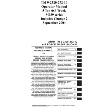 TM 9-2320-272-10 Operator Manual 5 Ton 6x6 Truck M939 series Includes Change 2 September 2004