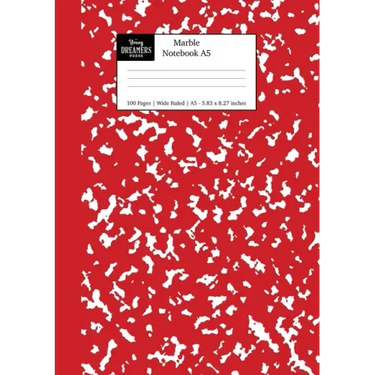 Marble Notebook A5: Red Marble Wide Ruled Journal