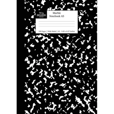 Marble Notebook A5: Black Marble Wide Rule Journal