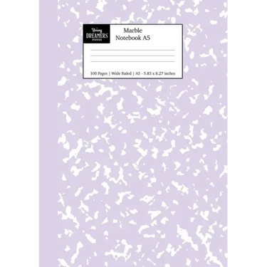 Marble Notebook A5: Lilac Purple Marble Wide Ruled Journal