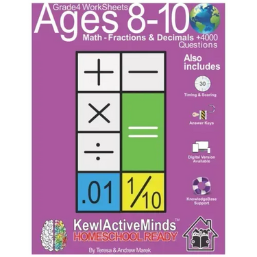 Grade 4 Worksheets - Math Fractions & Decimals, HomeSchool Ready +4000 Questions: Includes Timing & Scoring, Answer Keys, Knowledgebase Support