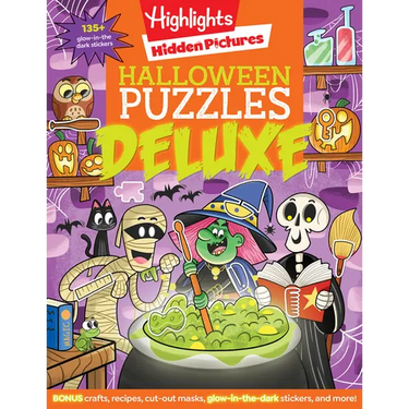 Halloween Puzzles Deluxe: Jumbo Halloween Gift for Kids with Seek and Find Puzzles, Over 600 Hidden Objects, 135 Glow-In-The-Dark Stickers, Recipes an