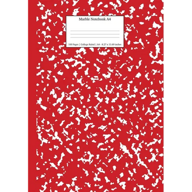 Marble Notebook A4: Red Marble College Ruled Journal