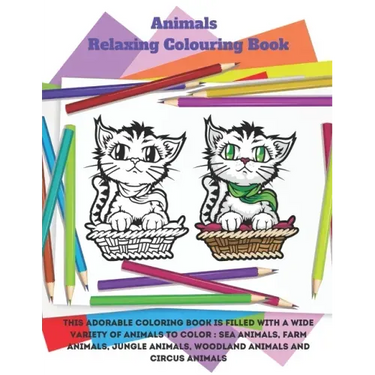Animals - Relaxing Colouring Book - This adorable coloring book is filled with a wide variety of animals to color: Sea Animals, Farm Animals, Jungle A