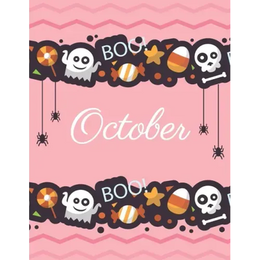 October: Boo boo Halloween pink cover and dotted pages, Extra large (8.5 x 11) inches, 110 pages, White paper