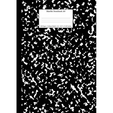 Marble Notebook A4: Black Marble College Ruled Journal