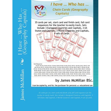 I Have ... Who Has ... (Geography Capitals): 35 cards per set, start card and finish card, full card sequences for the teacher to easily track, Sets i