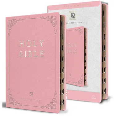 KJV Holy Bible, Giant Print Thinline Large Format, Pink Premium Imitation Leather with Ribbon Marker, Red Letter, and Thumb Indexâ