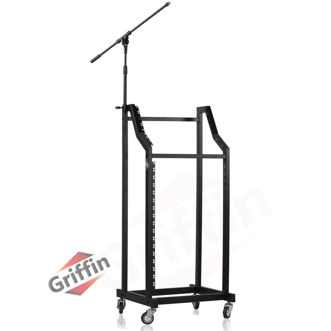 GRIFFIN Rack Mount Cart Stand & Top Mixer Platform 25U - Rolling Music Studio Booth Case Holder by GeekStands.com