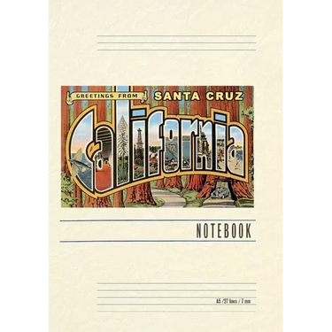 Vintage Lined Notebook Greetings from Santa Cruz, California, Redwoods
