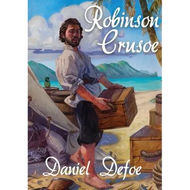 Robinson Crusoe: A novel by Daniel Defoe about a castaway who spends 28 years on a remote tropical desert island encountering cannibals