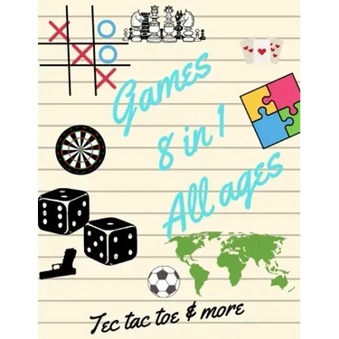 Tec tac toe & more Games 8 in 1 All ages: Printed on high-quality paper, Hangman, Captain's Mistress, Dots & Boxes, Tec tac toe, Tec tac toe 3D, Warsh