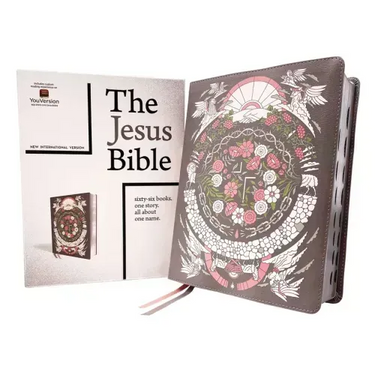 The Jesus Bible Artist Edition, Niv, (with Thumb Tabs to Help Locate the Books of the Bible), Leathersoft, Gray Floral, Thumb Indexed, Comfort Print
