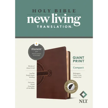 NLT Compact Giant Print Bible, Filament Enabled (Leatherlike, Mahogany Celtic Cross, Indexed, Red Letter)