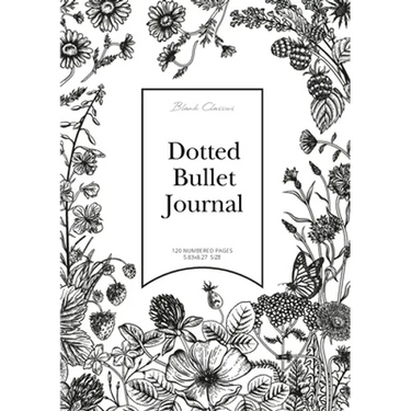 Dotted Bullet Journal: Medium A5 - 5.83X8.27 (Black & White Flowers)