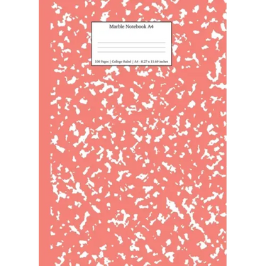 Marble Notebook A4: Coral Pink Marble College Ruled Journal