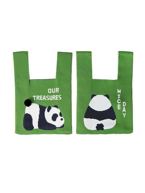 Panda-Patterned Woven Handbag Bags by migunica