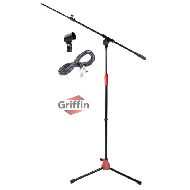 Microphone Stand with Telescoping Boom, XLR Cable and Mic Clip Package by GRIFFIN - Premium Tripod by GeekStands.com