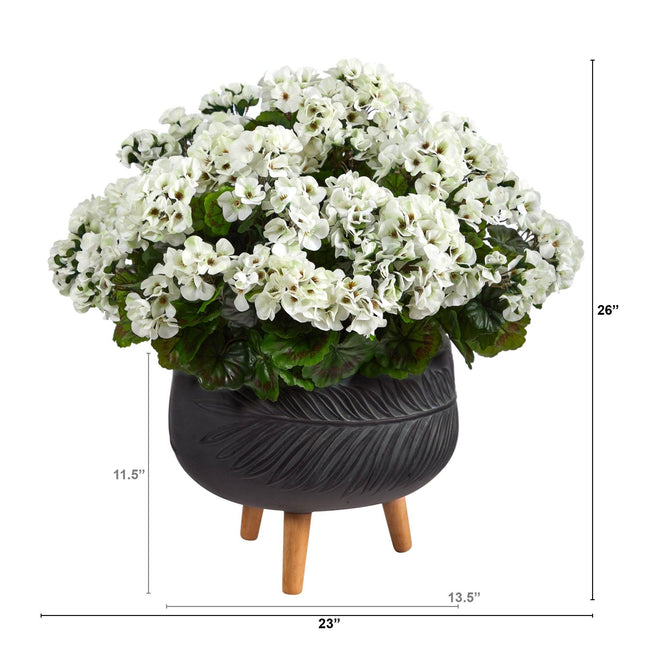26” Geranium Artificial Plant in Black Planter with Stand UV Resistant (Indoor/Outdoor) by Nearly Natural