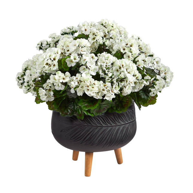 26” Geranium Artificial Plant in Black Planter with Stand UV Resistant (Indoor/Outdoor) by Nearly Natural