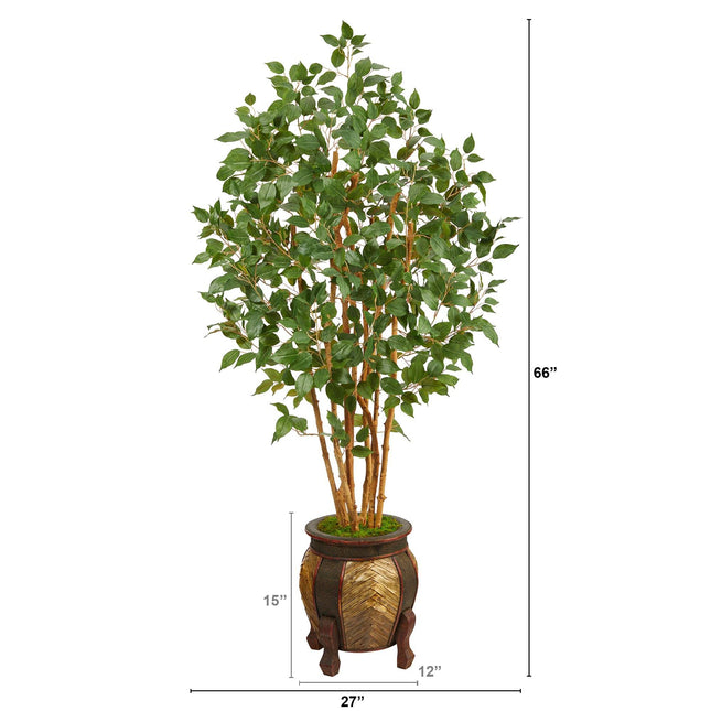 5.5' Ficus Bushy Artificial Tree in Decorative Planter by Nearly Natural