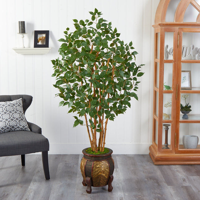 5.5' Ficus Bushy Artificial Tree in Decorative Planter by Nearly Natural