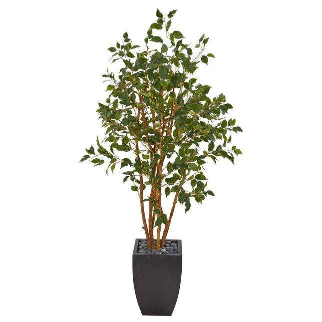 58” Ficus Artificial Tree in Black Planter by Nearly Natural
