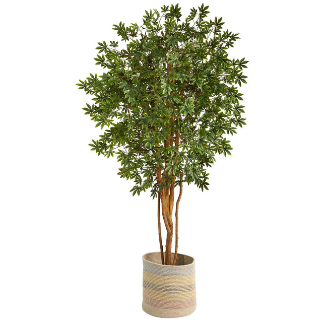 6’ Japanese Maple Artificial Tree in Handmade Natural Cotton Multicolored Woven Planter by Nearly Natural