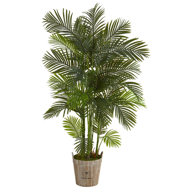 75” Areca Palm Artificial Tree in Farmhouse Planter by Nearly Natural
