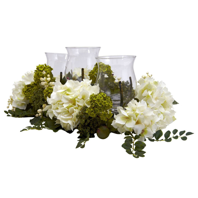 Snowball Hydrangea Triple Candle Holder by Nearly Natural