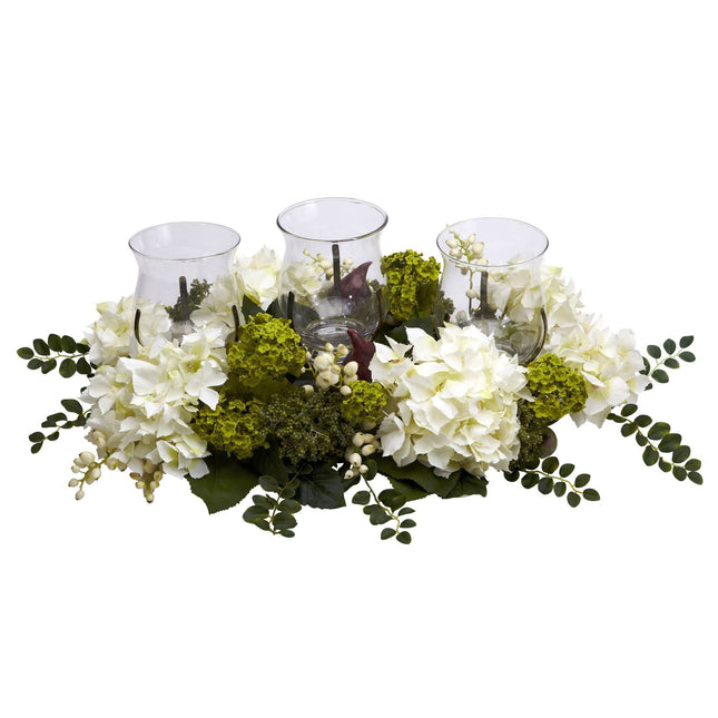 Snowball Hydrangea Triple Candle Holder by Nearly Natural