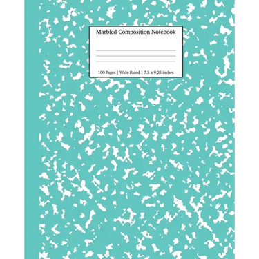 Marbled Composition Notebook: Turquoise Marble Wide Ruled Paper Subject Book