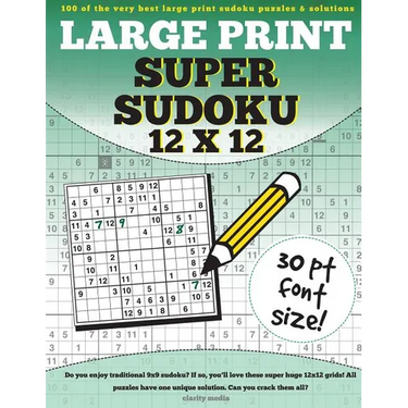 Large Print Super Sudoku 12x12: 100 12x12 super sudoku puzzles and solutions