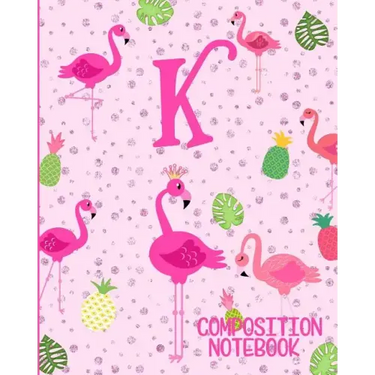 Composition Notebook K: Pink Flamingo Initial K Composition Wide Ruled Notebook