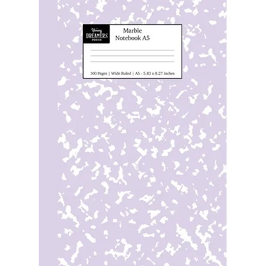 Marble Notebook A5: Lilac Purple Marble Wide Ruled Journal