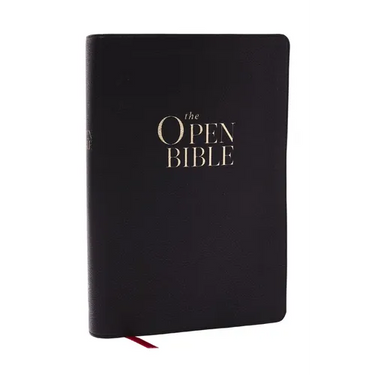 The Open Bible: Read and Discover the Bible for Yourself (Nkjv, Black Leathersoft, Red Letter, Comfort Print, Thumb Indexed)