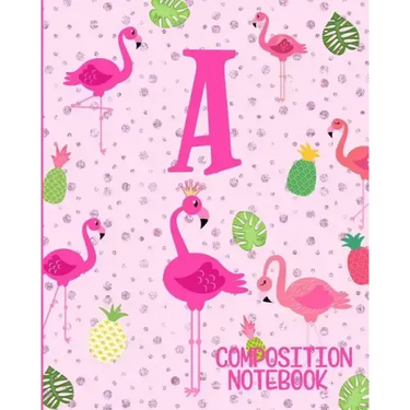 Composition Notebook A: Pink Flamingo Initial A Composition Wide Ruled Notebook
