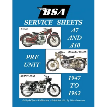 BSA A7 - A10 'Service Sheets' 1947-1962 for All Rigid, Spring Frame and Swing Arm Group 'a' Motorcycles